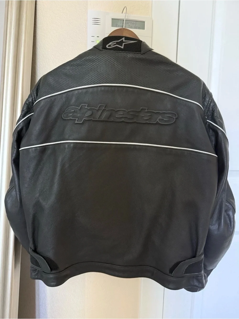Alpinestars Black Leather Jacket with White Piping and Logo
